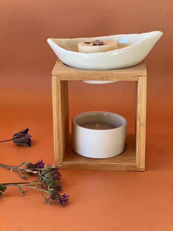 Brûle Parfum Série Naturea Feuillage – Objet Décoration – Senteurs, Cires Parfumées, Huiles Essentielles – en Bambou et Céramique