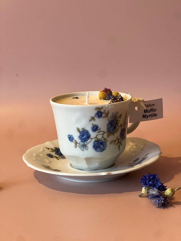 Bougie tasse vintage Parfum muffin myrtille