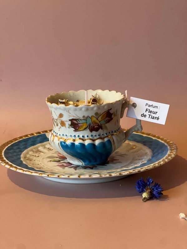 Bougie tasse vintage parfum Fleur de tiaré