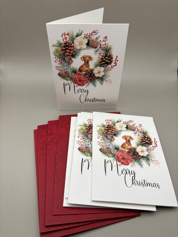 Set kerstkaarten Vizsla krans