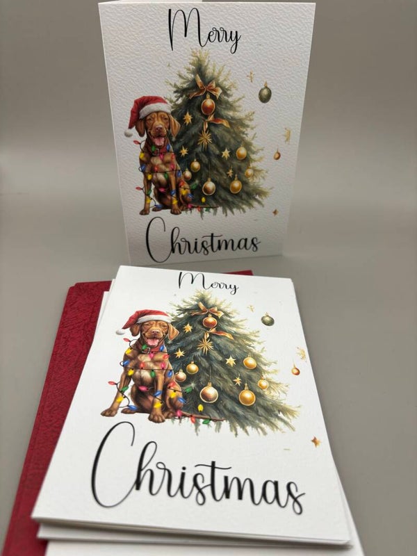 Set kerstkaarten Vizsla boom