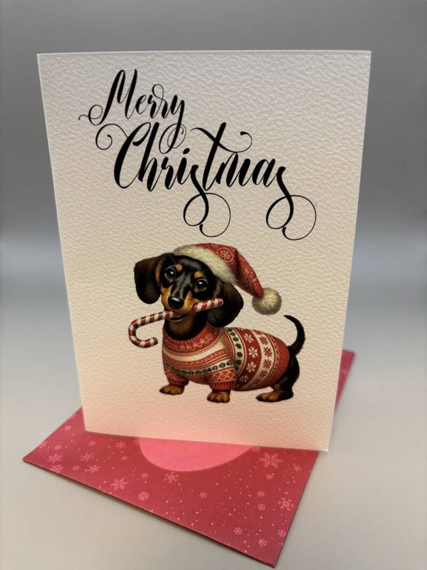 Kerstkaart teckel 3 (set van 5)