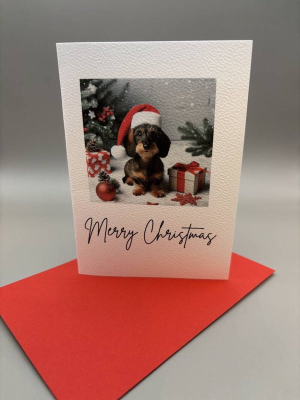 Kerstkaart teckel ruwhaar 1