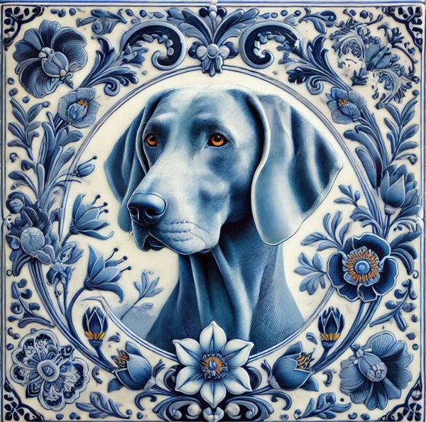 Delftsblauwe tegel Weimaraner 1