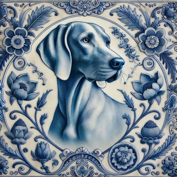 Delftsblauwe tegel Weimaraner 3