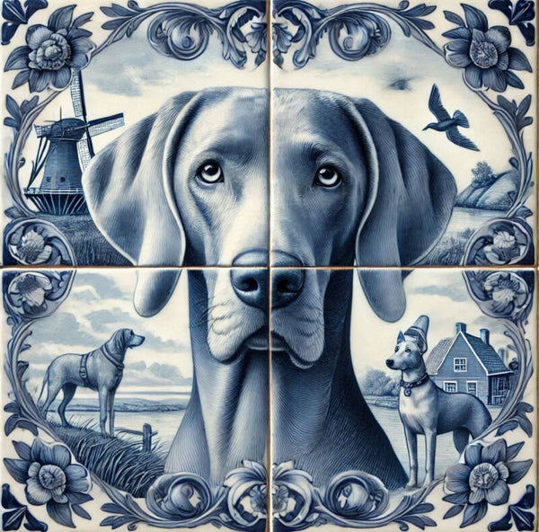 Delftsblauwe tegel Weimaraner 4