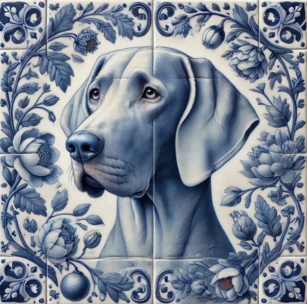 Delftsblauwe tegel Weimaraner 5