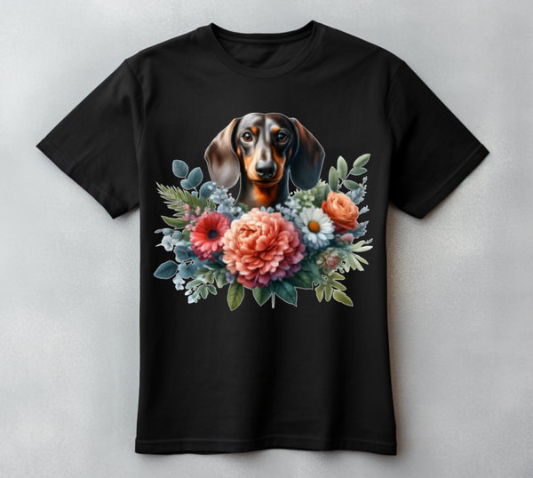 T shirt teckel flower