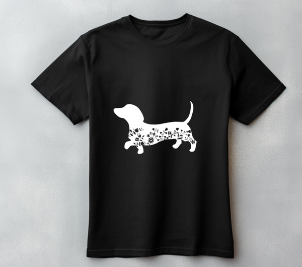 T shirt teckel silhouette flowers