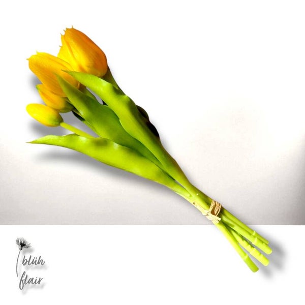 Seidenblumen: Tulpenbund Nature Real Touch - (5 Tulpen) Farbe: gelb - L32xB20