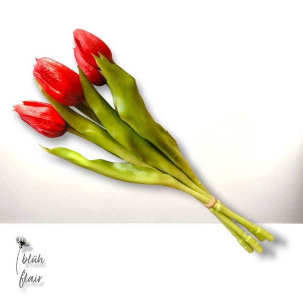 Seidenblumen: Tulpenbund Nature Real Touch - (5 Tulpen) Farbe: rot - L32xB20