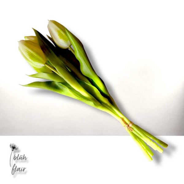 Seidenblumen: Tulpenbund Nature Real Touch - (5 Tulpen) Farbe: weiß - L32xB20