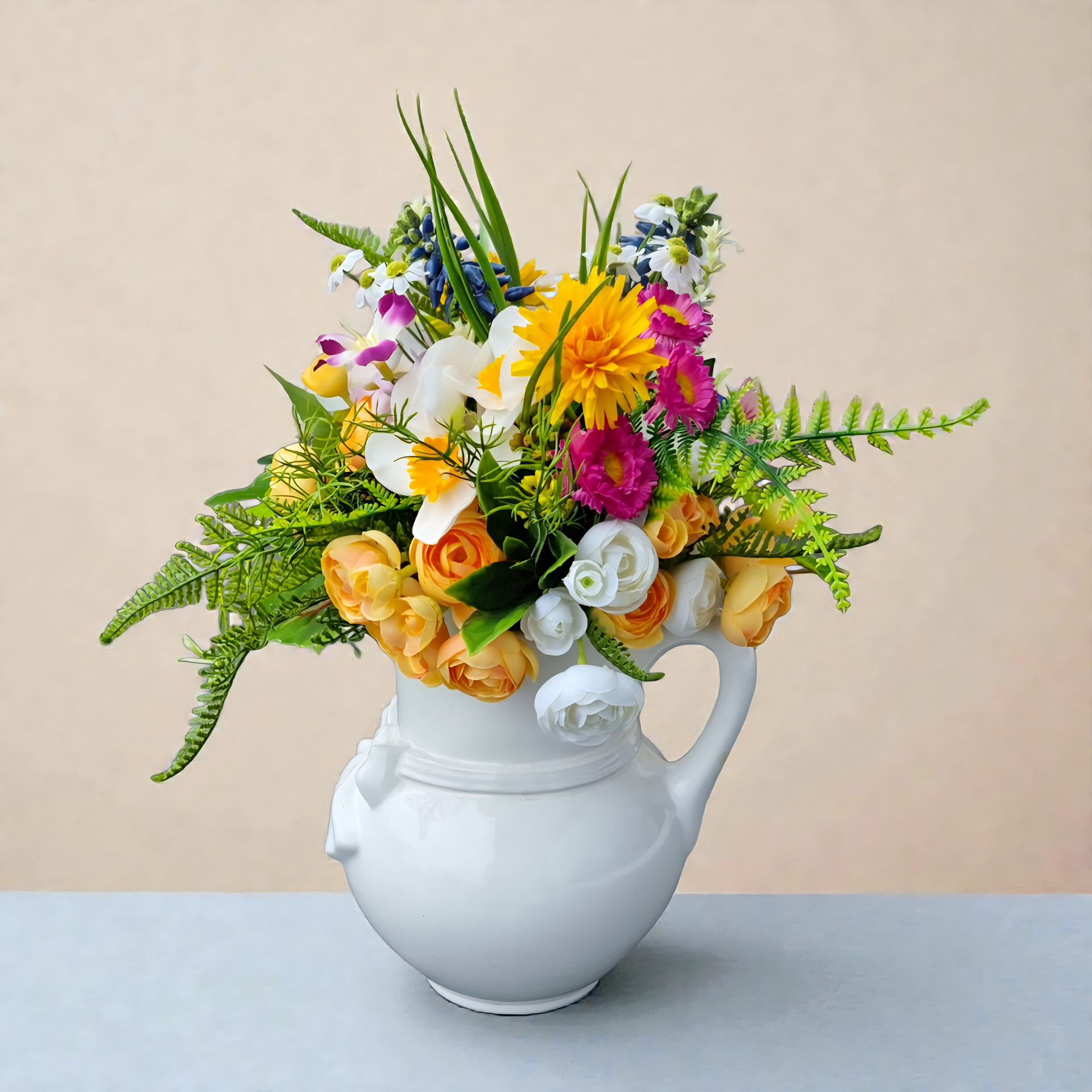 Frühlingsstrauß Seidenblumen: Frühlingsbouquet - "Farbenpracht Nr.2" - ⌀26xH30