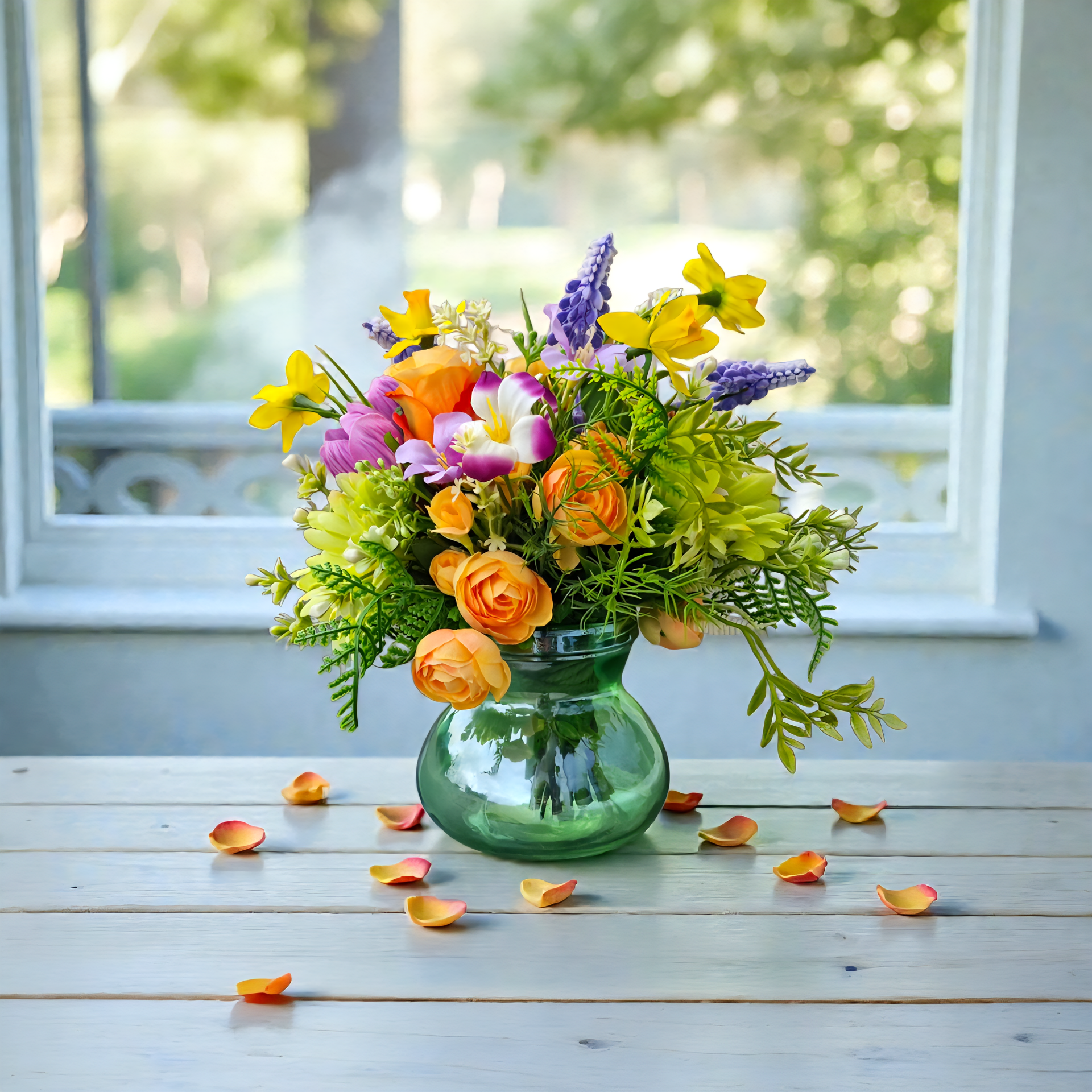 Frühlingsstrauß Seidenblumen: Frühlingsbouquet - "Frühlingserwachen Nr.2" - ⌀22xH21