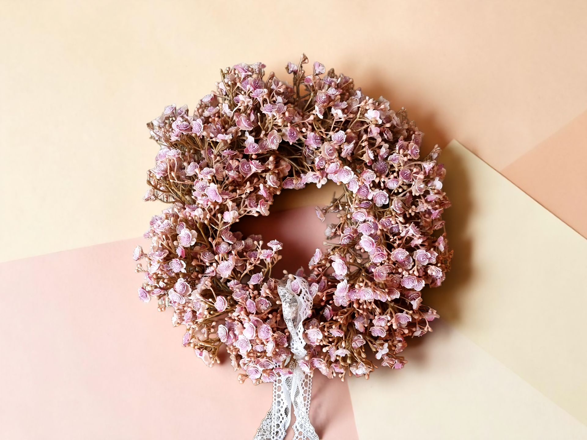 Herbstkranz Seidenblumen: Schleierkraut Gypsophila in Rosé - "Herbstkranz Rosé" - ⌀30xH6