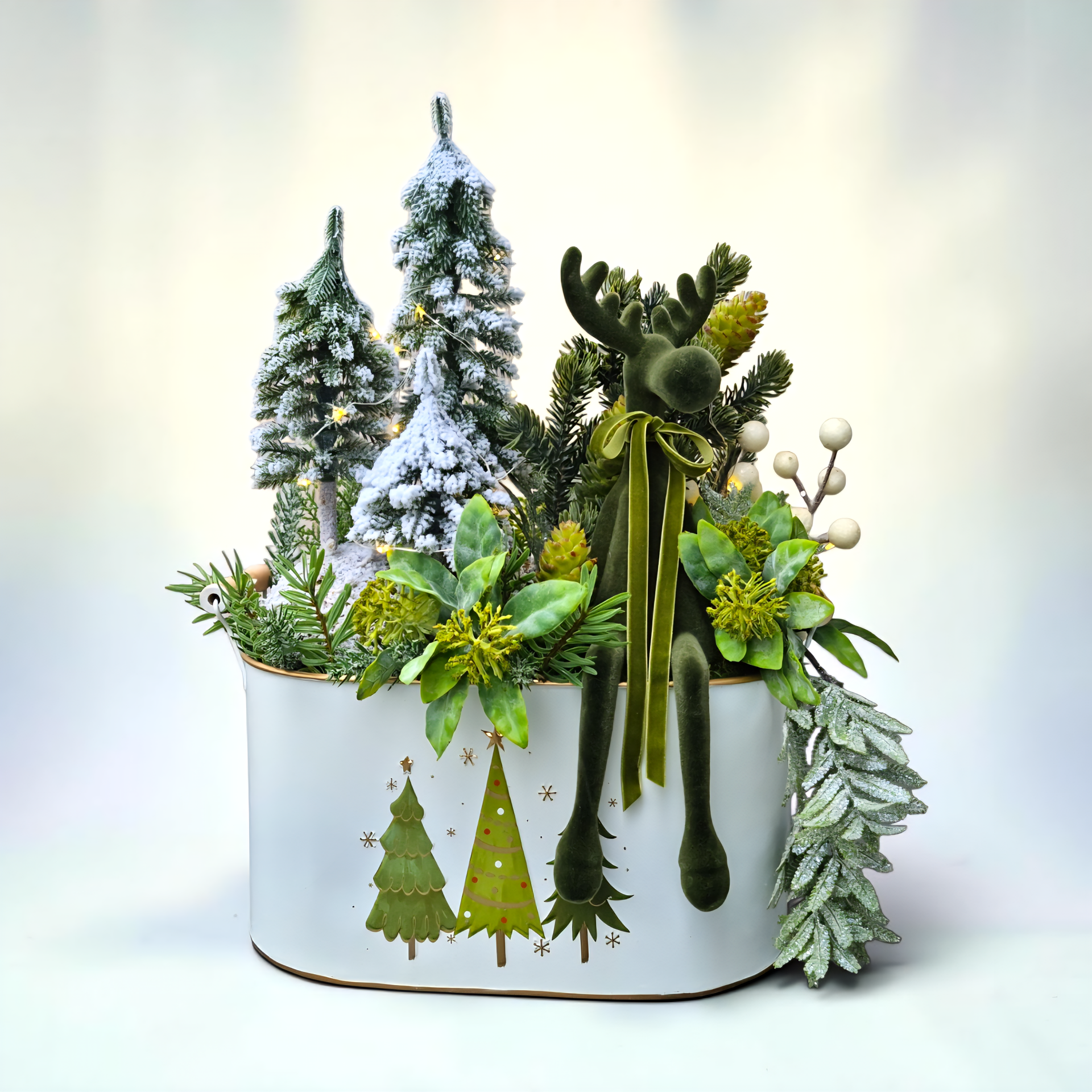 Weihnachtsgesteck: Elch mit Tannen - "Tannensehnsucht" - L34xB24xH44