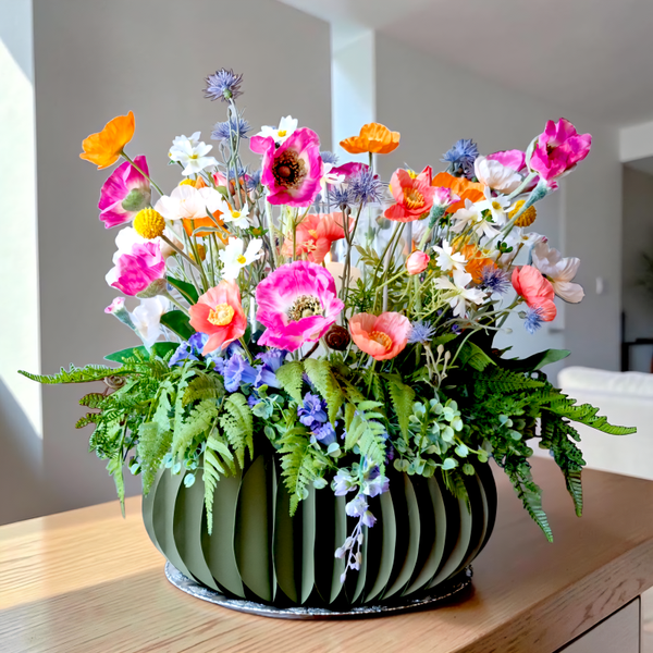 Sommerkranz Seidenblumen: Mohnkranz mit Kerze - "Wiesenleuchten Nr.2" - D55xH50