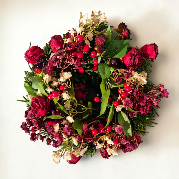 Herbstkranz Seidenblumen: Roter Rosenkranz - "Getrocknete Rose aus Seide" - D29xH11