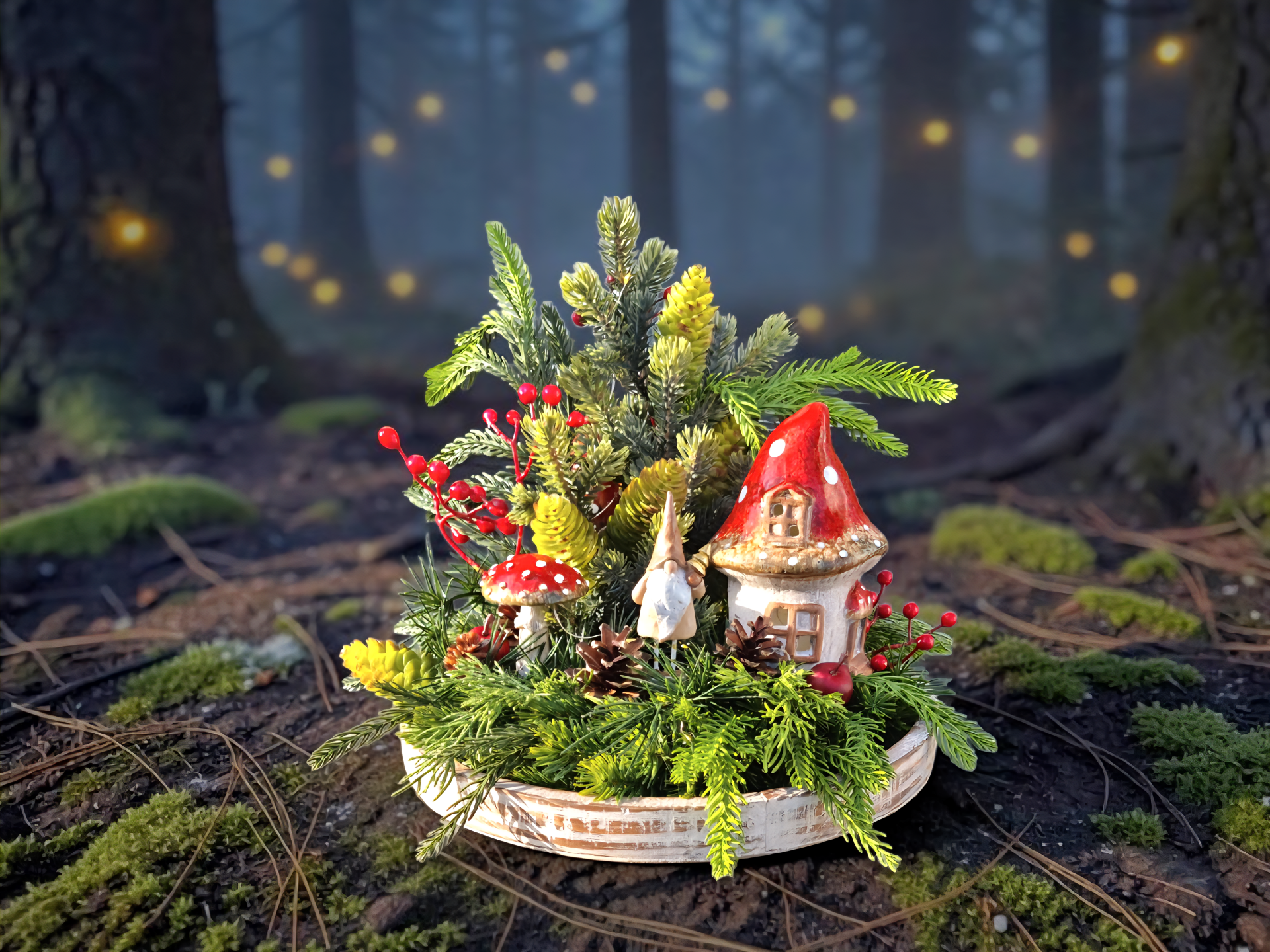 Weihnachtsgesteck: Kranz mit Wichtelhaus - "Wichtelheim" - D35xH28 © www.bluehflair.com