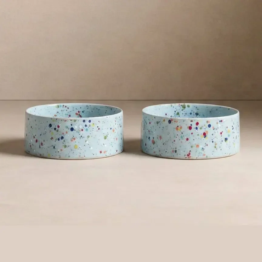 New Party Steingut-Hundenapf 16,5 cm, 2-teiliges Set, Sanftblau