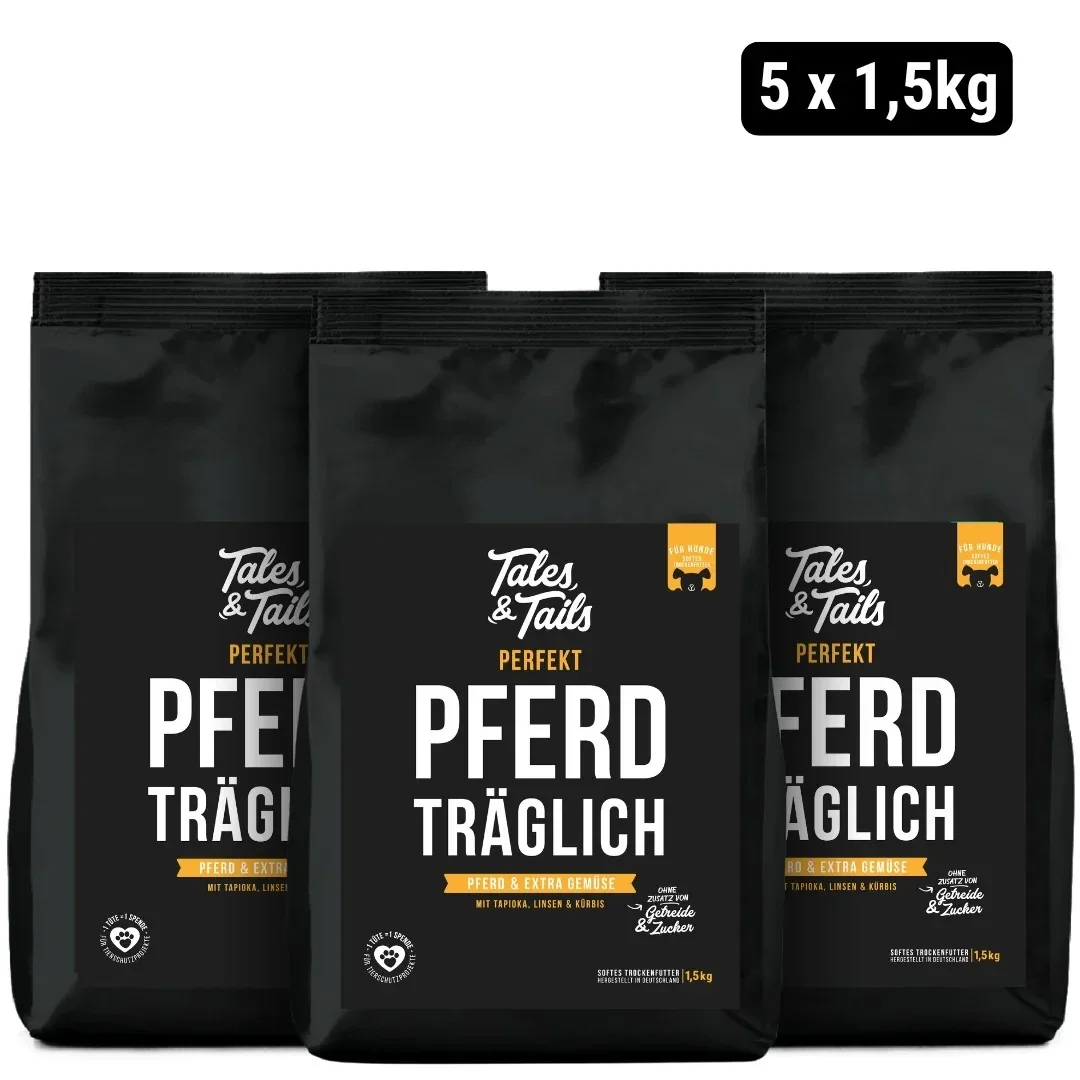 "Perfekt PferdTräglich" - softes Trockenfutter mit 58% Pferd - 5 x 1,5kg