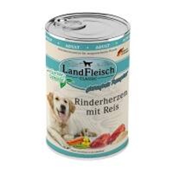 6 x Landfleisch Dog Classic Rinderherzen mit Reis & Gartengemüse