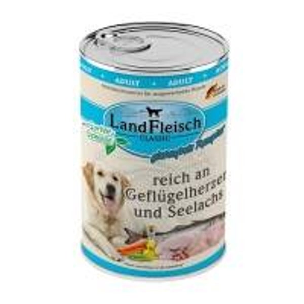 6 x Landfleisch Dog Classic Geflügelherzen & Seelachs mit Gartengemüse