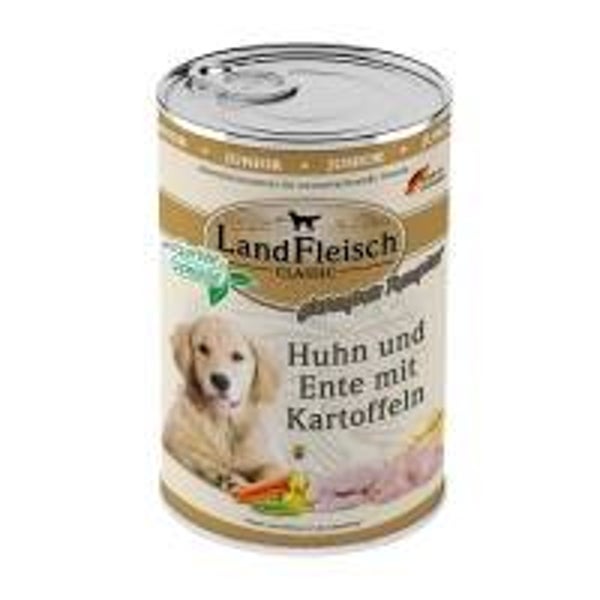 6 x Landfleisch Dog Classic Junior Huhn, Ente & Kartoffeln mit Gartengemüse