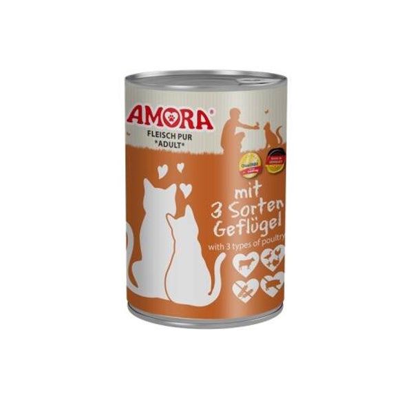 6 x Amora Cat Dose Fleisch Pur 3 Sorten Geflügel