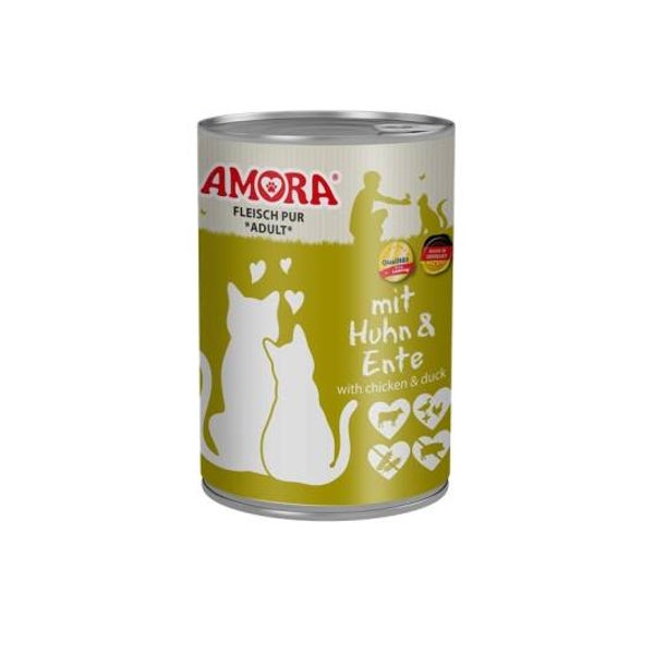 6 x Amora Cat Dose Fleisch Pur mit Huhn & Ente 400g