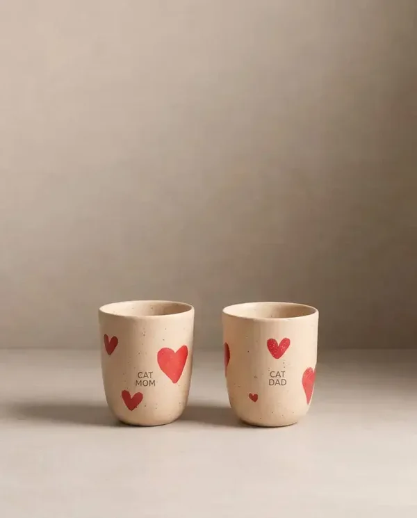 Gemütliche Herzen Steingut Mittlere Tasse 220 ml, 2 Stück –