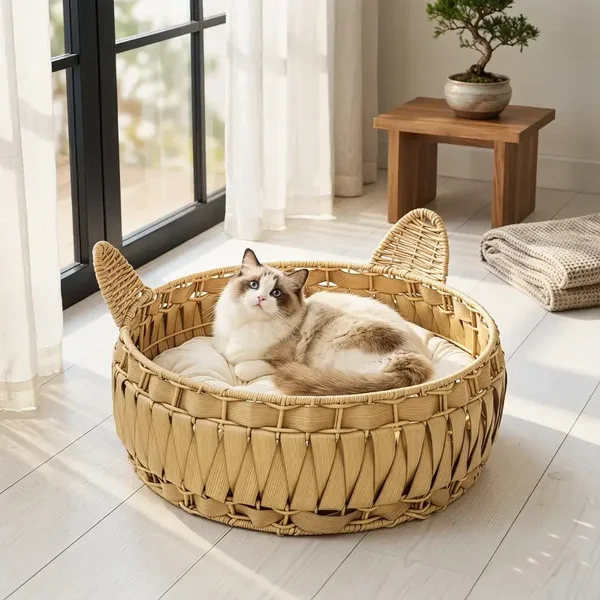 PawHut Katzenbett Rattan Katzenhöhle