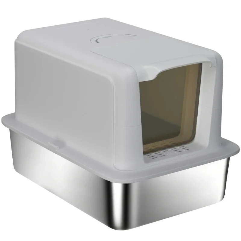 PawHut Katzentoilette, Wanne aus Edelstahl