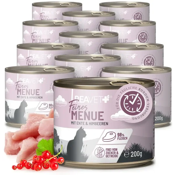 Feines Menue für Katzen - Huhn mit Ente & Himbeeren | 12 x 200g