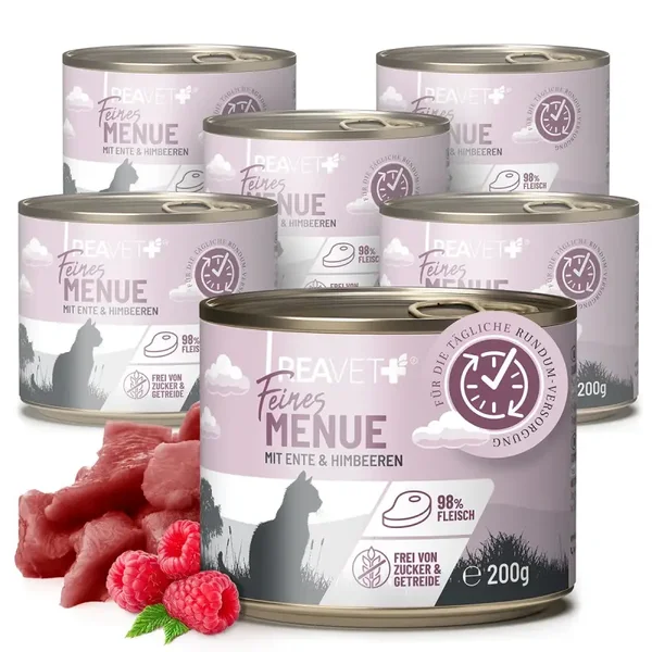 Feines Menue für Katzen - Huhn mit Ente & Himbeeren | 6 x 200g