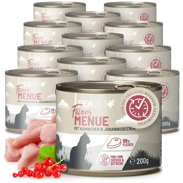 Feines Menue für Katzen - Huhn mit Kaninchen & Johannisbeeren | 12 x 200g