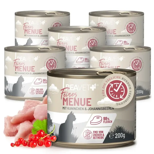 Feines Menue für Katzen - Huhn mit Kaninchen & Johannisbeeren | 6 x 200g