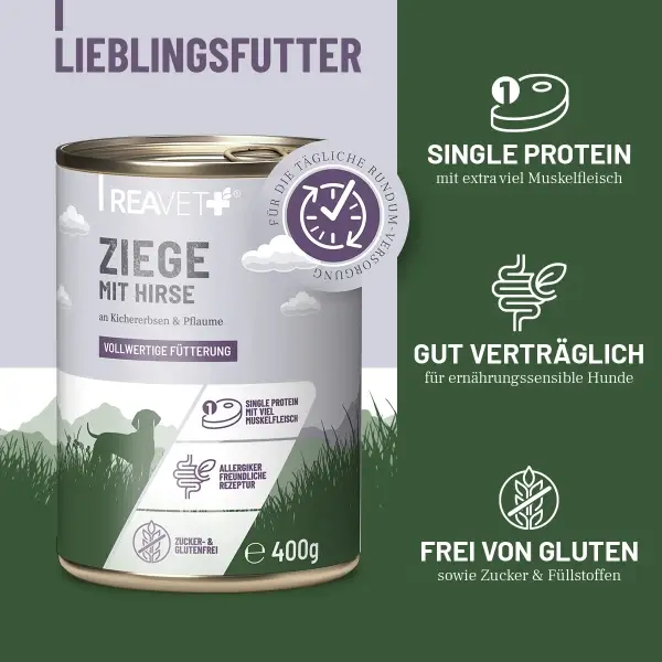 Hundenassfutter - Ziege mit Hirse an Kichererbsen & Pflaume | 6 x 400g