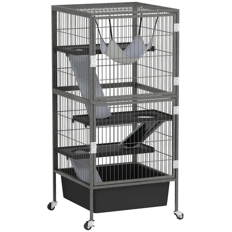 PawHut Kleintierkäfig 4-stöckiger Nagerkäfig