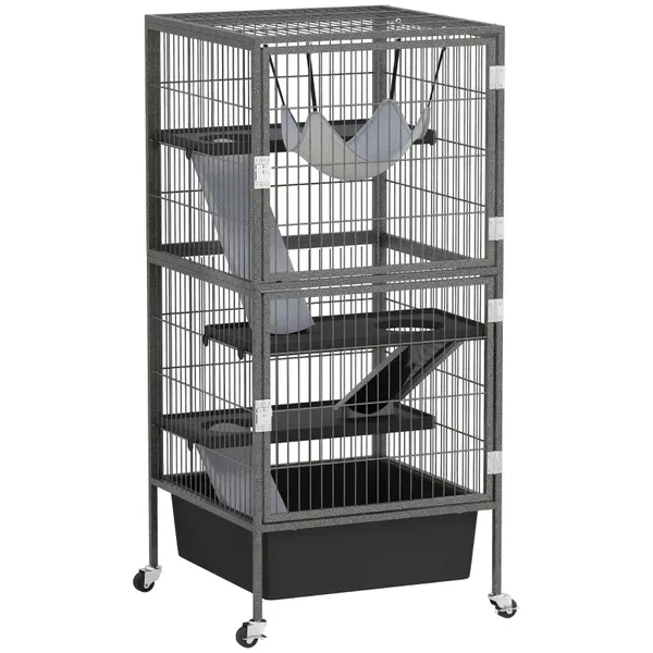 PawHut Kleintierkäfig 4-stöckiger Nagerkäfig
