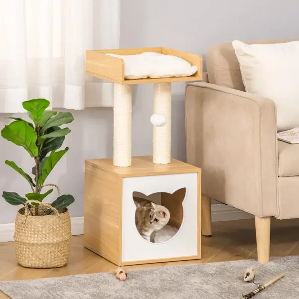 PawHut Katzenhöhle Katzenbett mit waschbarem Kissen