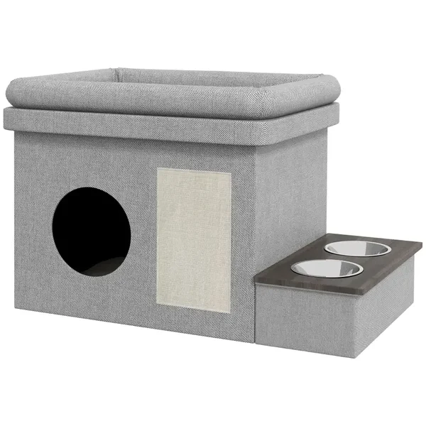 PawHut Katzenhaus, Futterplatz mit 2 Edelstahlnäpfen