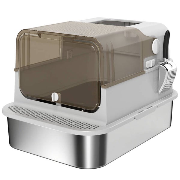 PawHut XXL Edelstahl-Katzentoilette mit Klappdeckel