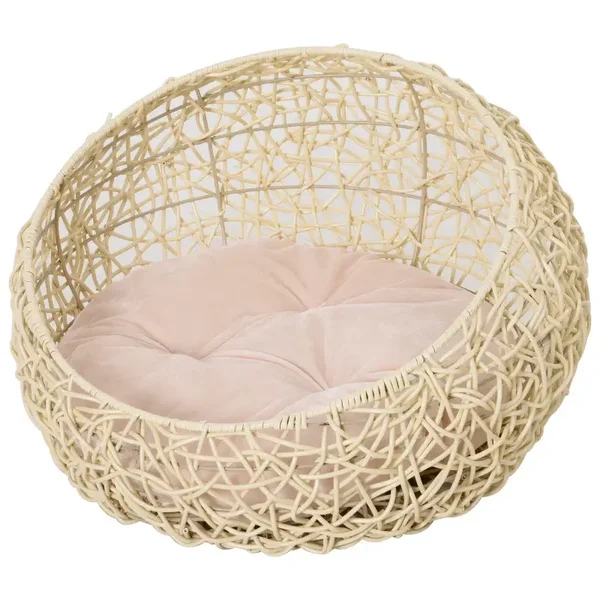 PawHut Rattan Katzenhöhle Katzenbett Katzenhaus mit Kissen