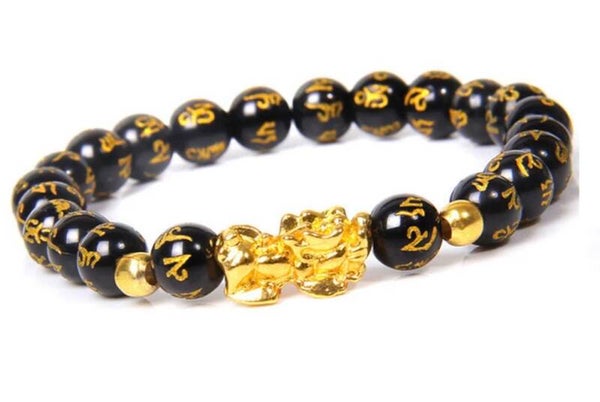 BUDDHA STONES GENGSHUI LUCKY PIXIU OBSIDIAN WEALTH BRACELET