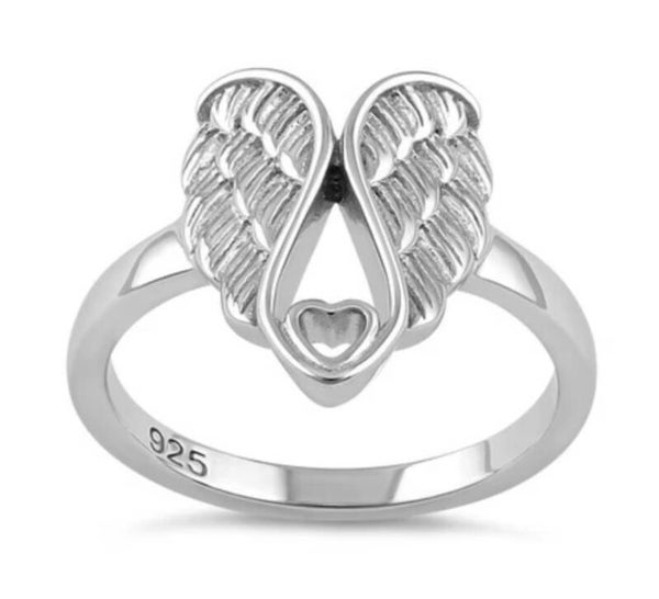 Angel Wings with Heart Ring .925