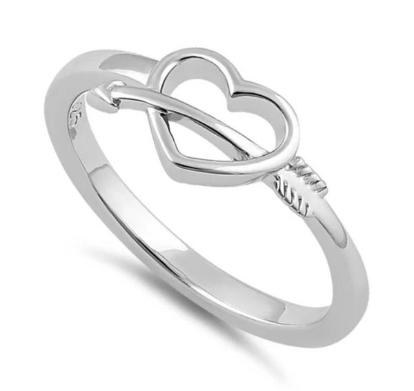 Sterling Silver Cupid's Arrow Heart Ring .925