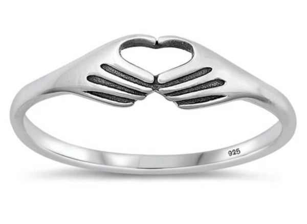 Silver Ring - Heart Hands .925