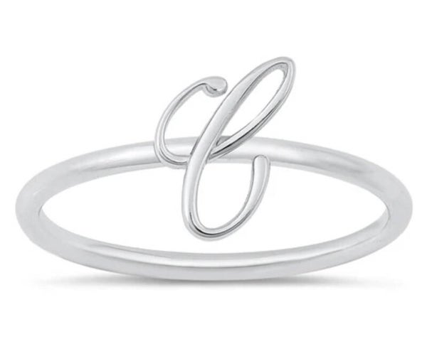 Silver Initial Ring - C
