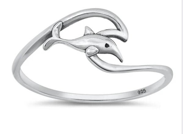 Silver Ring - Dolphin & Wave